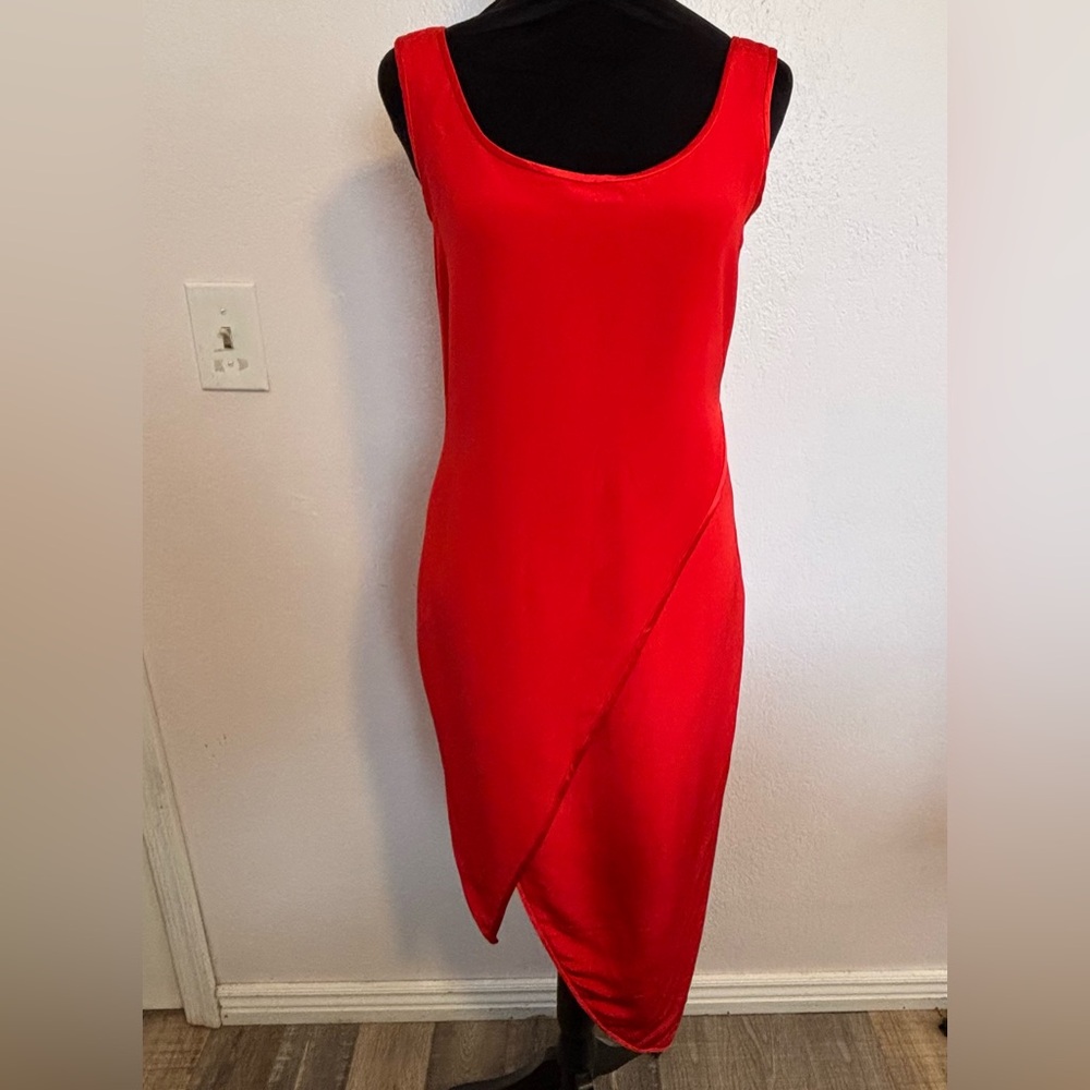 Vintage Tom & Linda Platt Red Bodycon Asymmetrical cocktail Dress Petite small